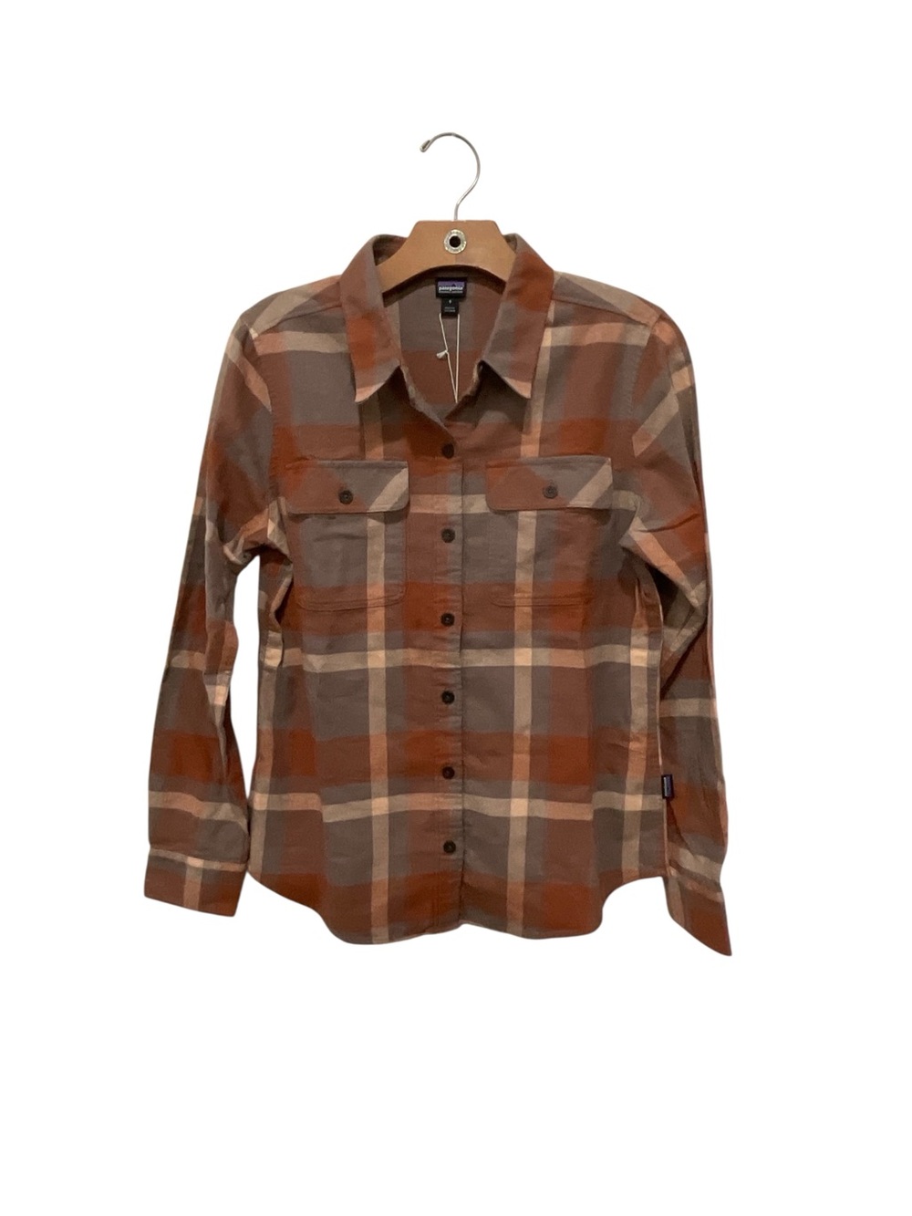 Patagonia Organic Cotton Rust and Taupe Plaid Button-Down Shirt